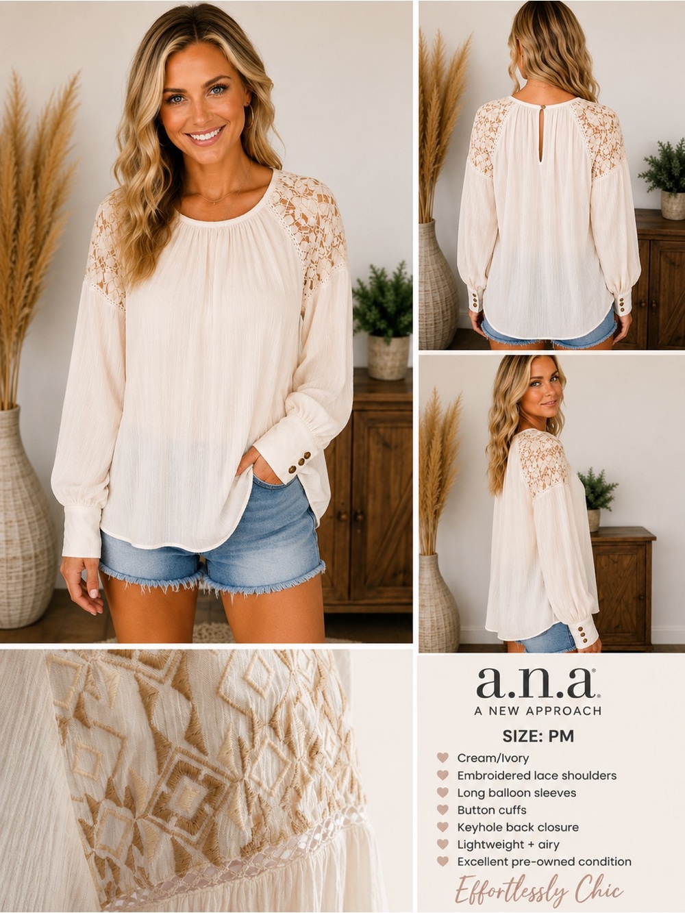 ✨ a.n.a A New Approach Boho Lace Blouse | Size PM | Effortlessly Chic ✨
